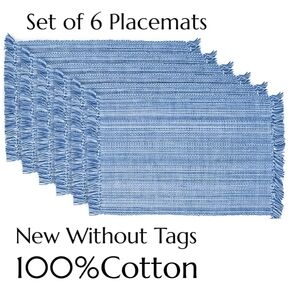 DII Natural Blue Variegated Fringe Placemats Set Of 6